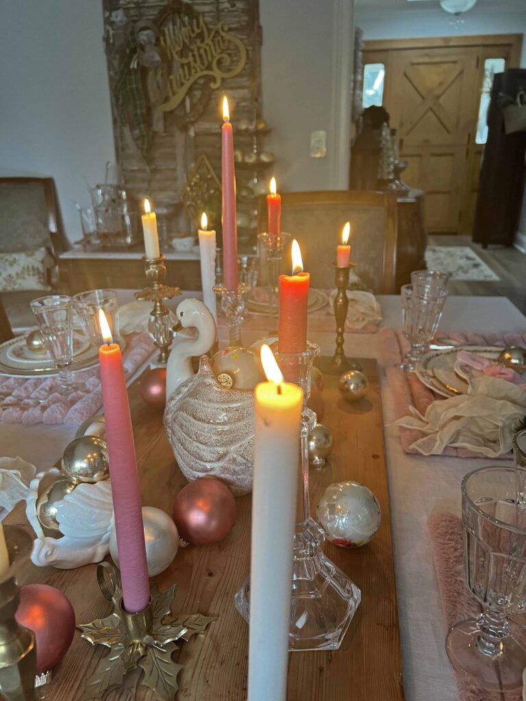 Christmas festive pink table