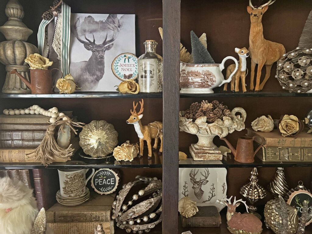 stag buck deer decor Christmas vignette