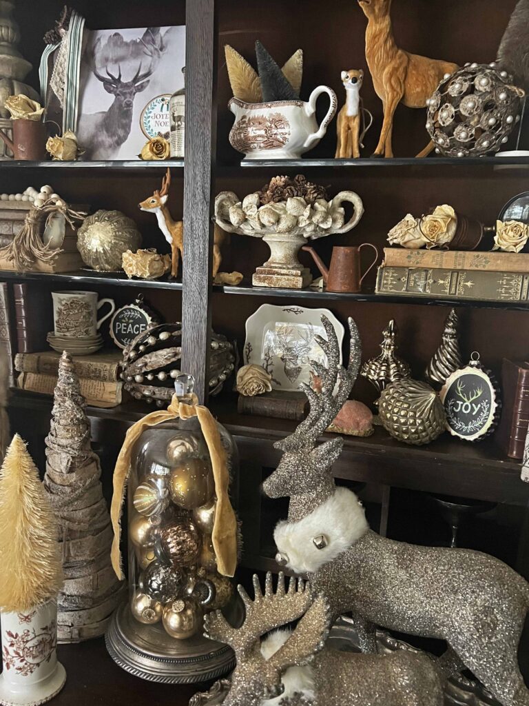 stag buck deer decor Christmas vignette