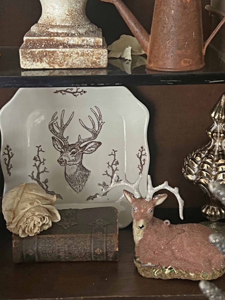 stag buck deer decor Christmas vignette