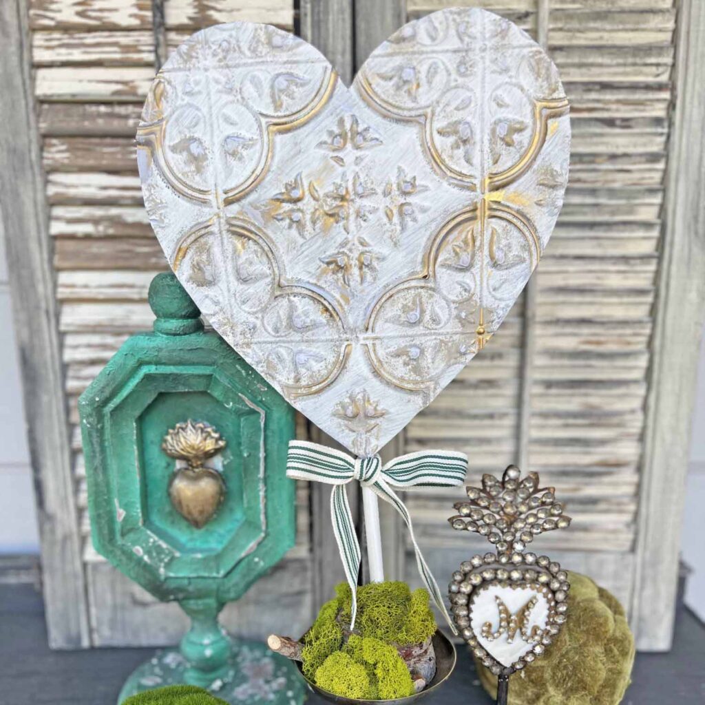 faux tin tile heart DIY