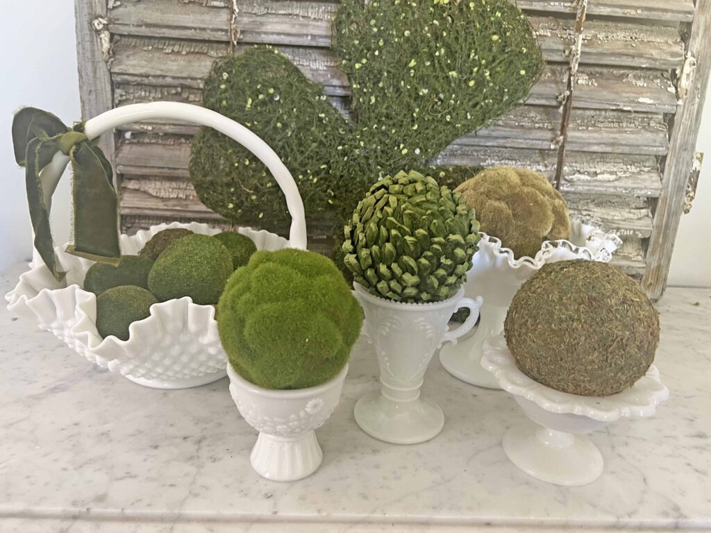 how to use thrifted vintage milk glass for St. Patrick's Day decor