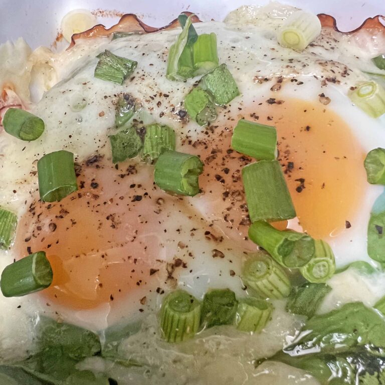 Baked Eggs with Ham and Spinach Individual Casserole Recipe