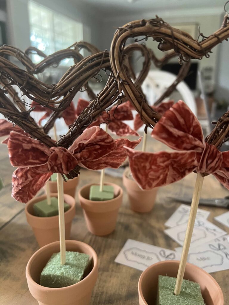 Valentine's Day table with Heart Topiary Place Cards