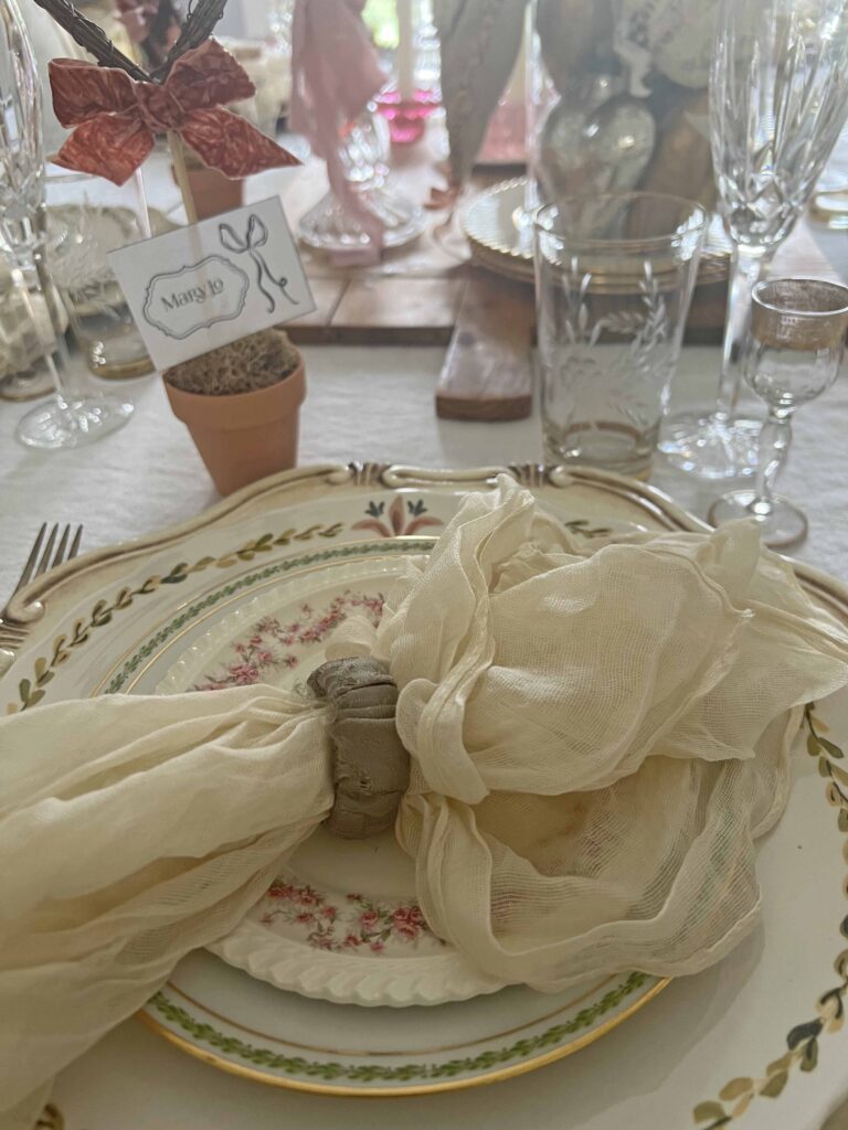 Valentine's Day table with Heart Topiary Place Cards