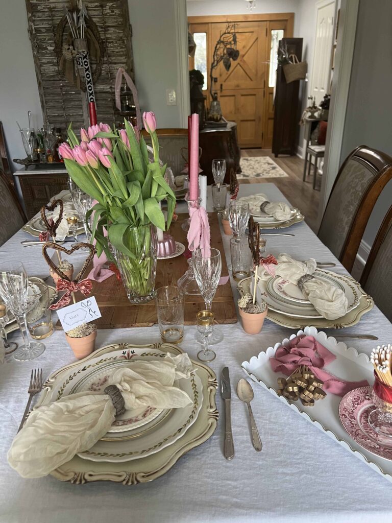 Valentine's Day table with Heart Topiary Place Cards