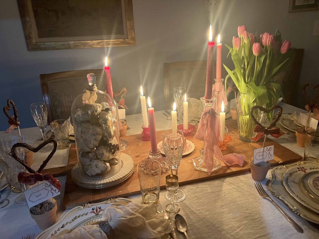 Valentine's Day table with Heart Topiary Place Cards