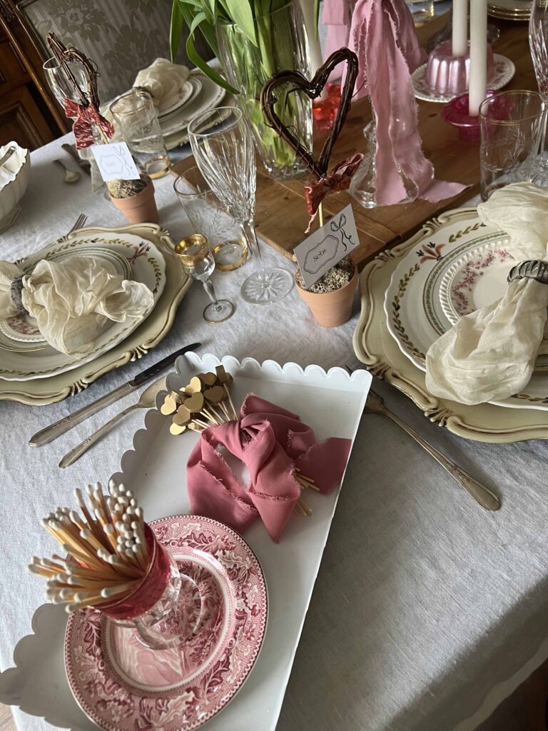 Valentine's Day table with Heart Topiary Place Cards