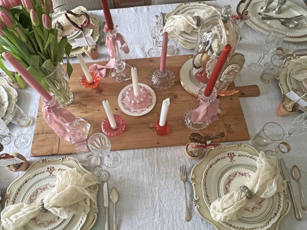 Valentine's Day table with Heart Topiary Place Cards