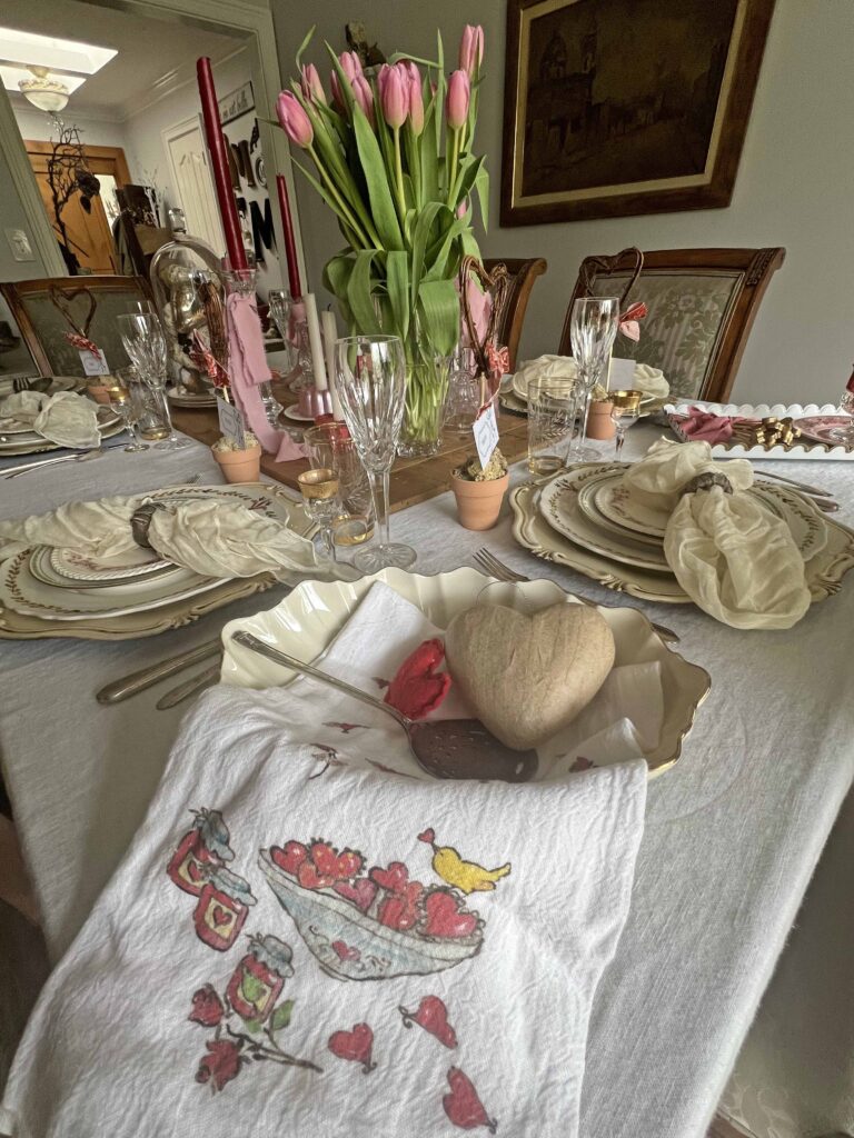 Valentine's Day table with Heart Topiary Place Cards