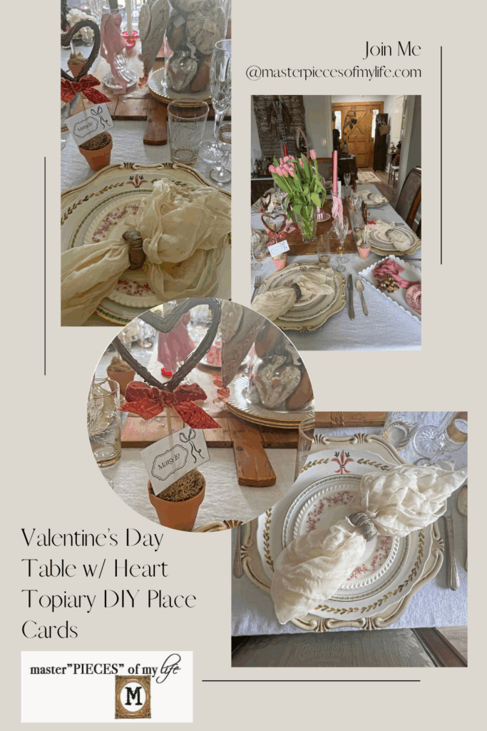 Valentine's Day table with Heart Topiary Place Cards Pinterest