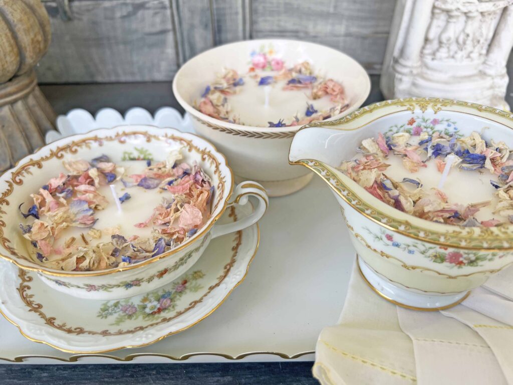 how to DIY candles using vintage porcelain
