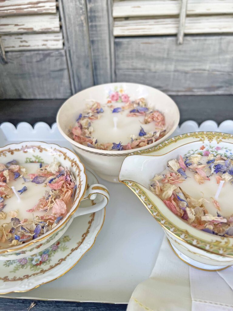 how to DIY candles using vintage porcelain