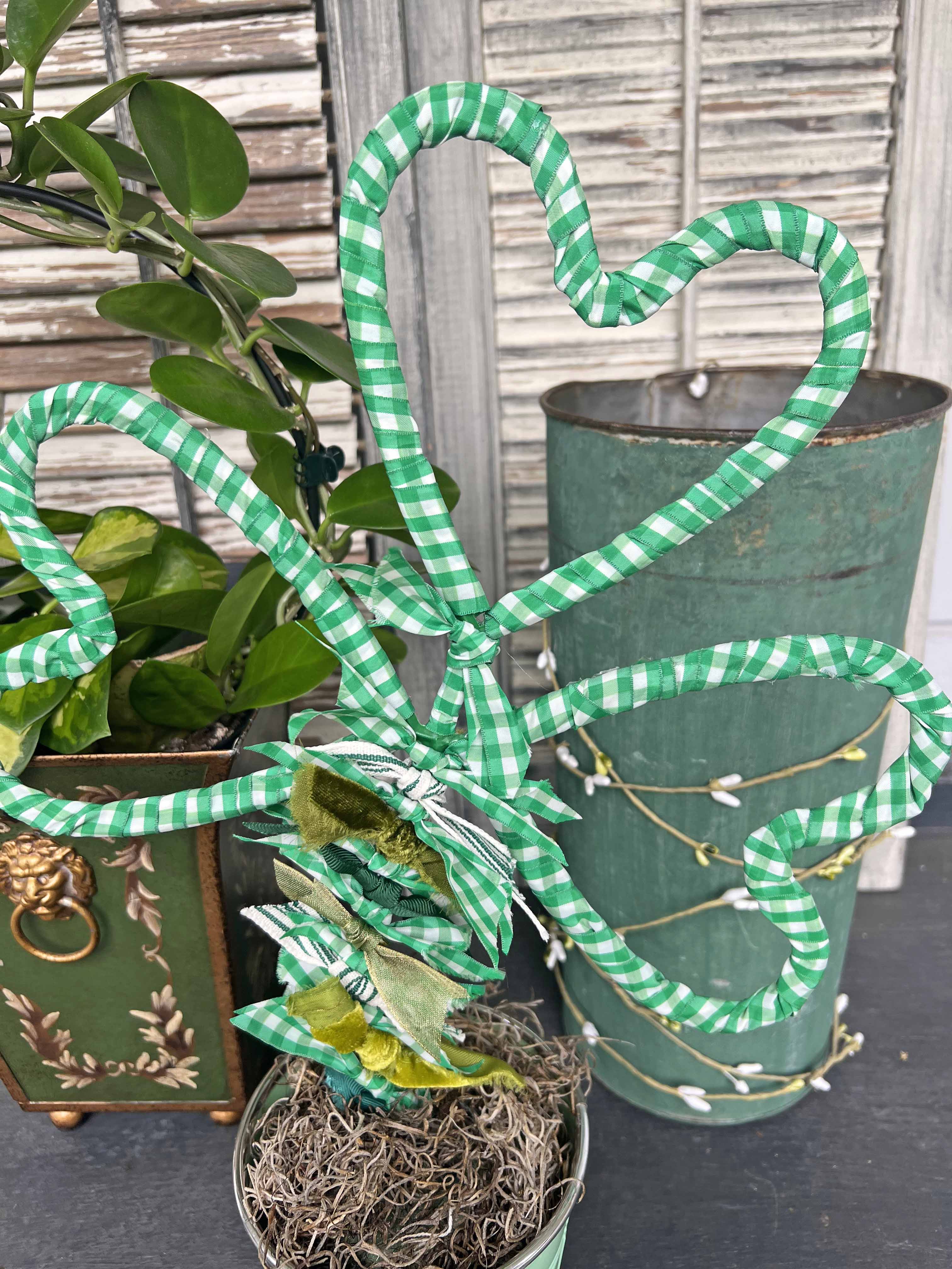 shamrock ribbon topiary DIY