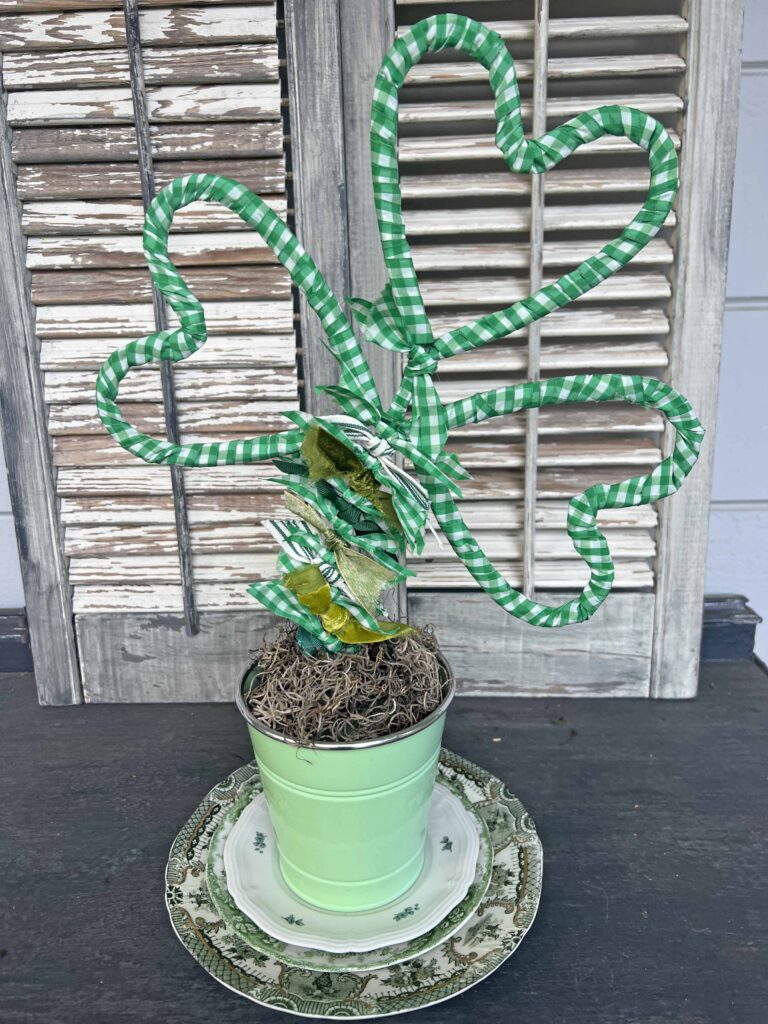 shamrock ribbon topiary DIY