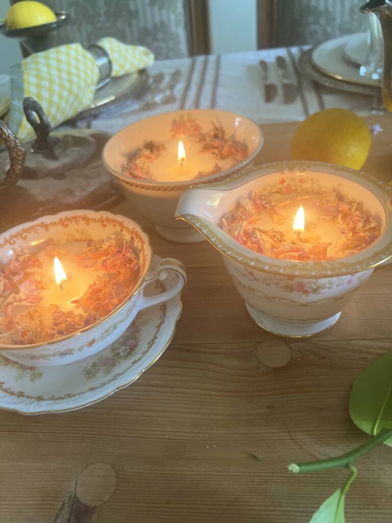 how to DIY candles using vintage porcelain