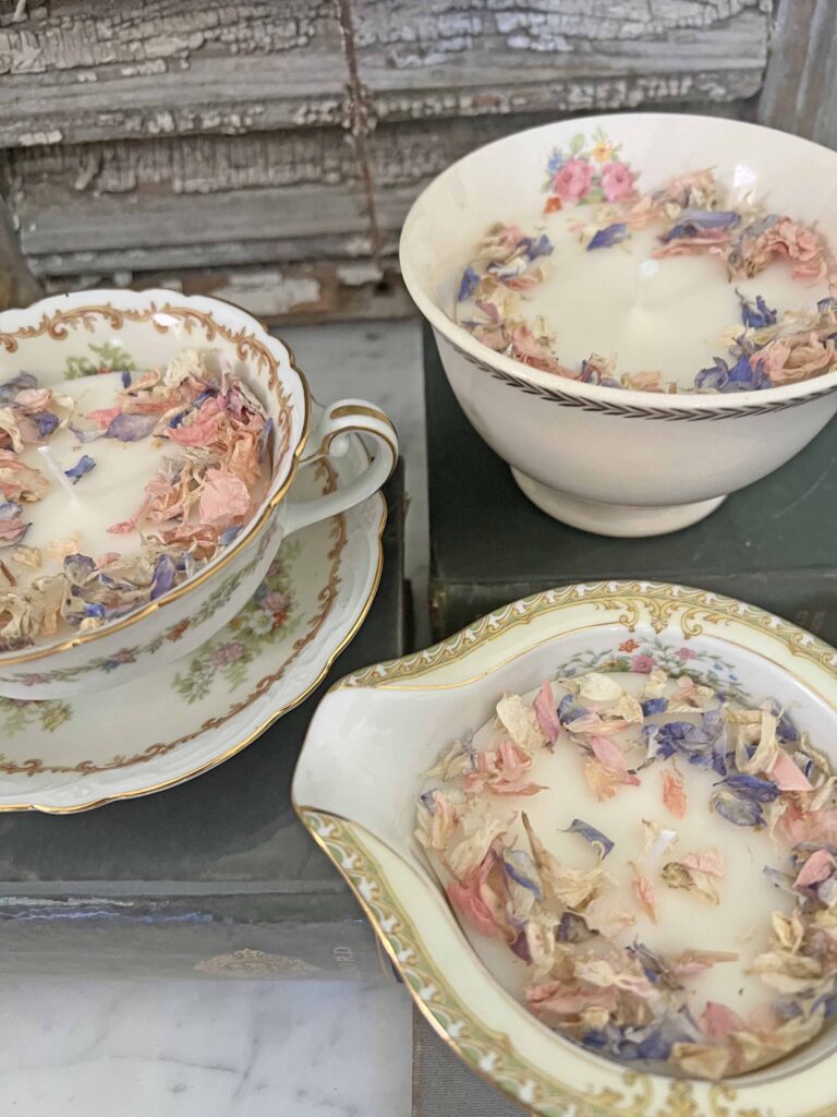 how to DIY candles using vintage porcelain
