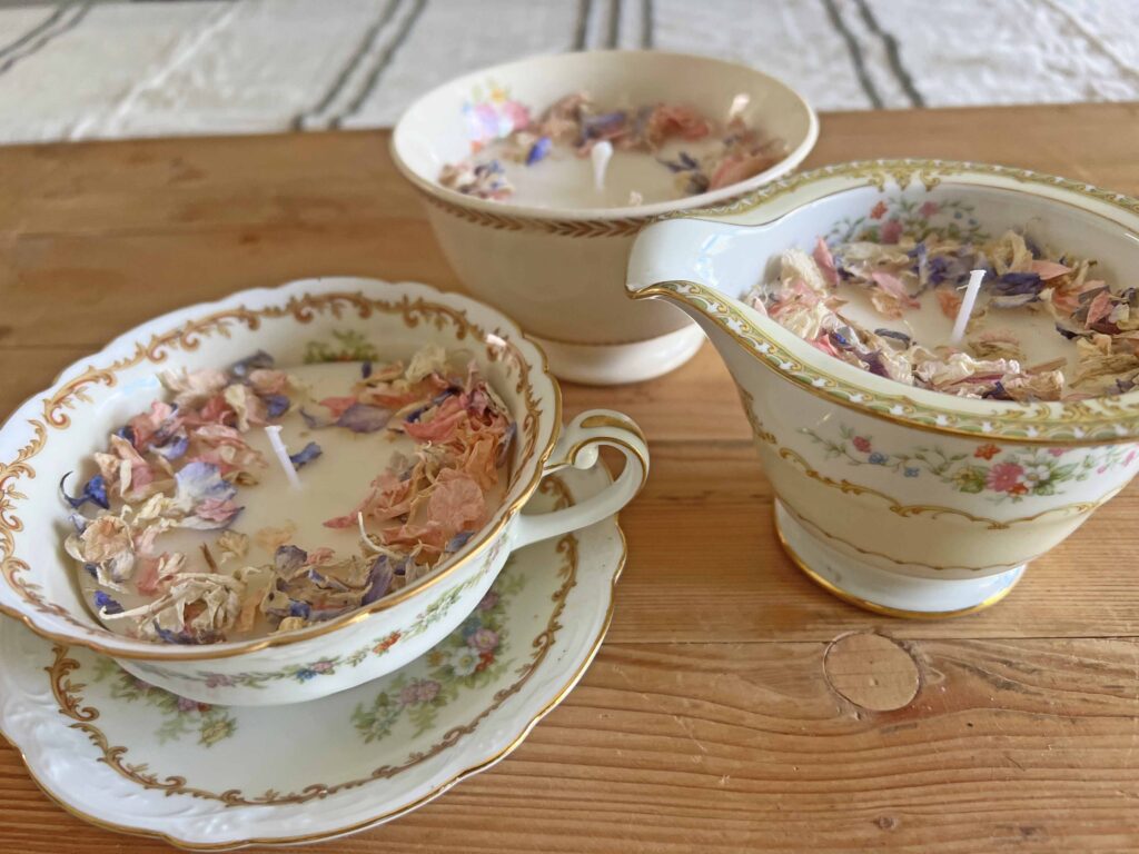 how to DIY candles using vintage porcelain