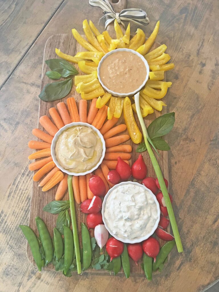 flower crudités appetizer platter