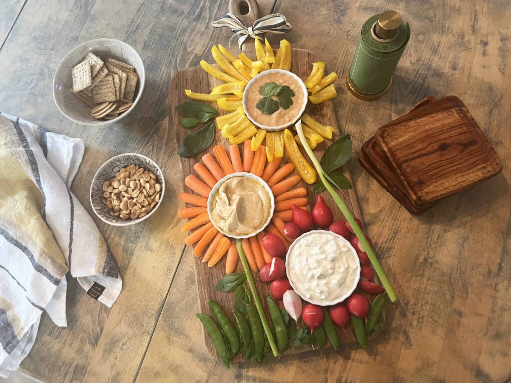flower crudités appetizer platter