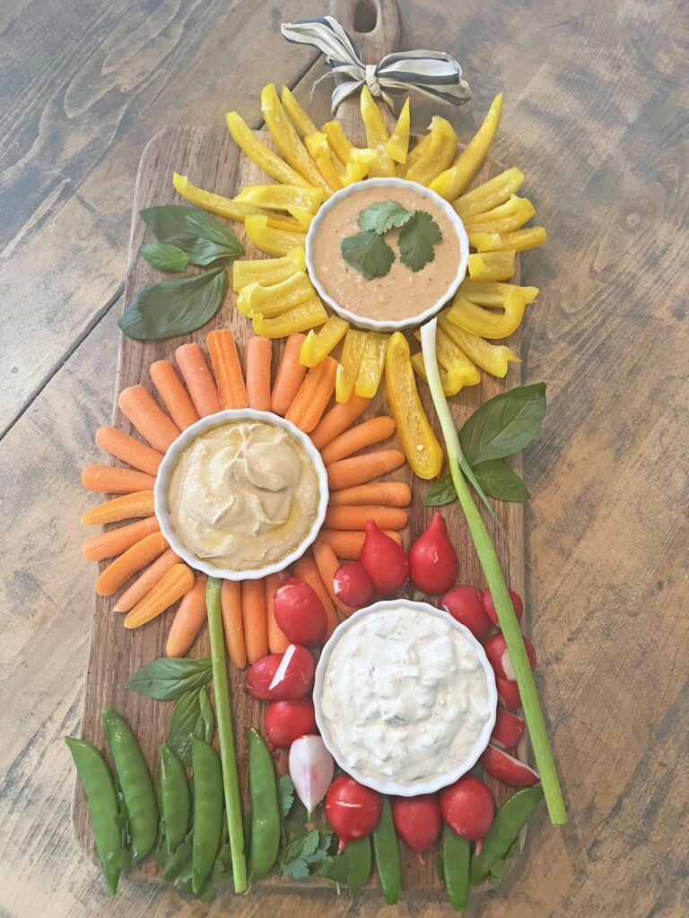 flower crudités appetizer platter