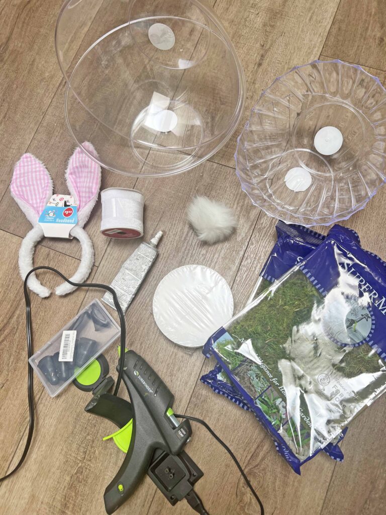 moss bunny DIY using Dollar Tree Bowls