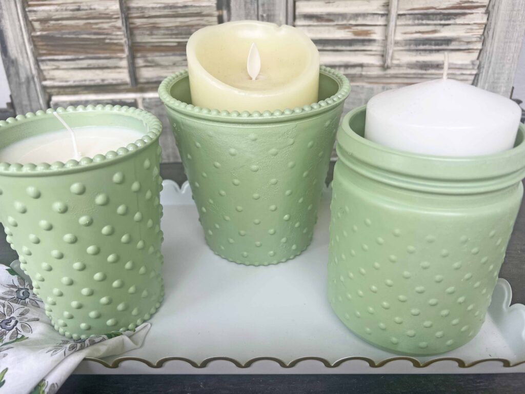 faux jadeite candle 3 ways