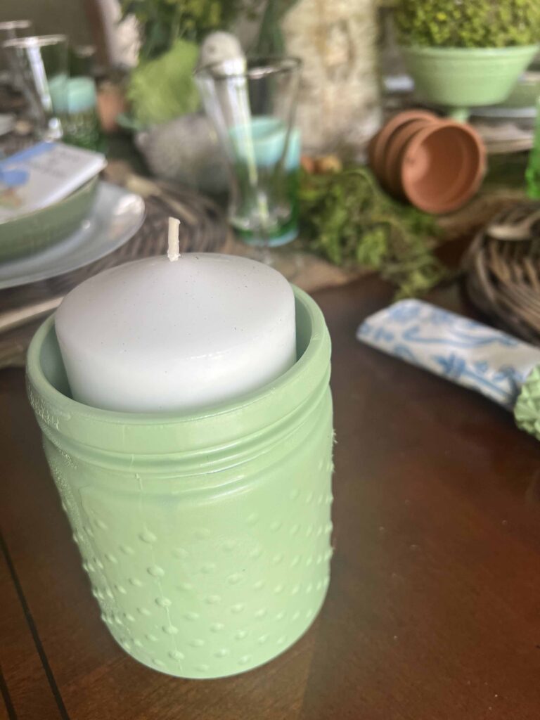 faux jadeite candle 3 ways