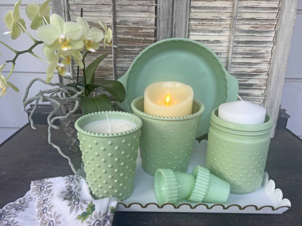 faux jadeite candle 3 ways