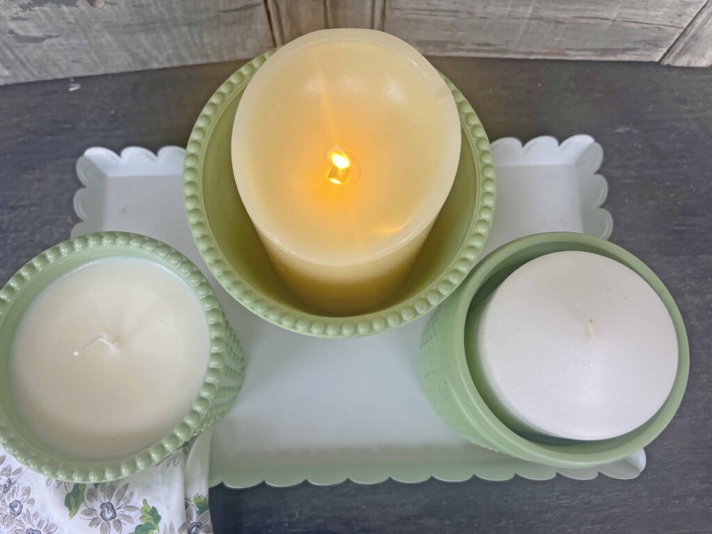 faux jadeite candle 3 ways