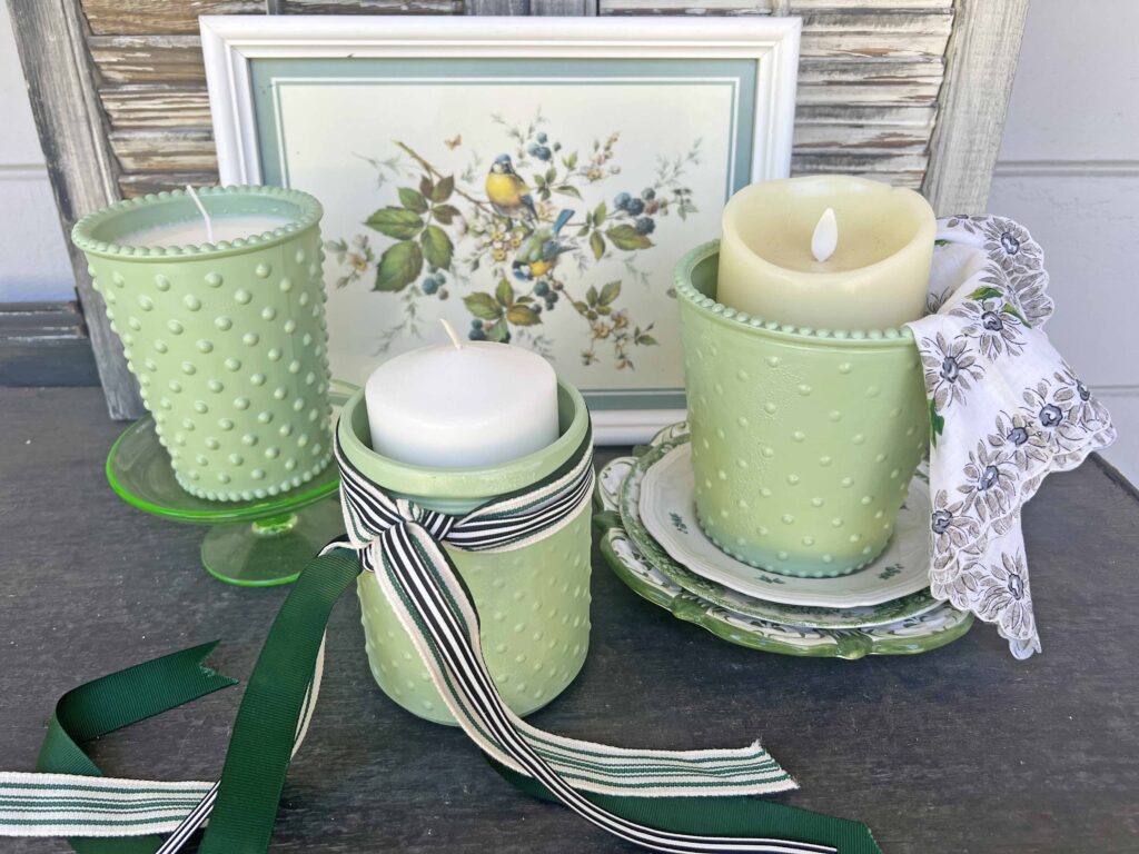 faux jadeite candle 3 ways