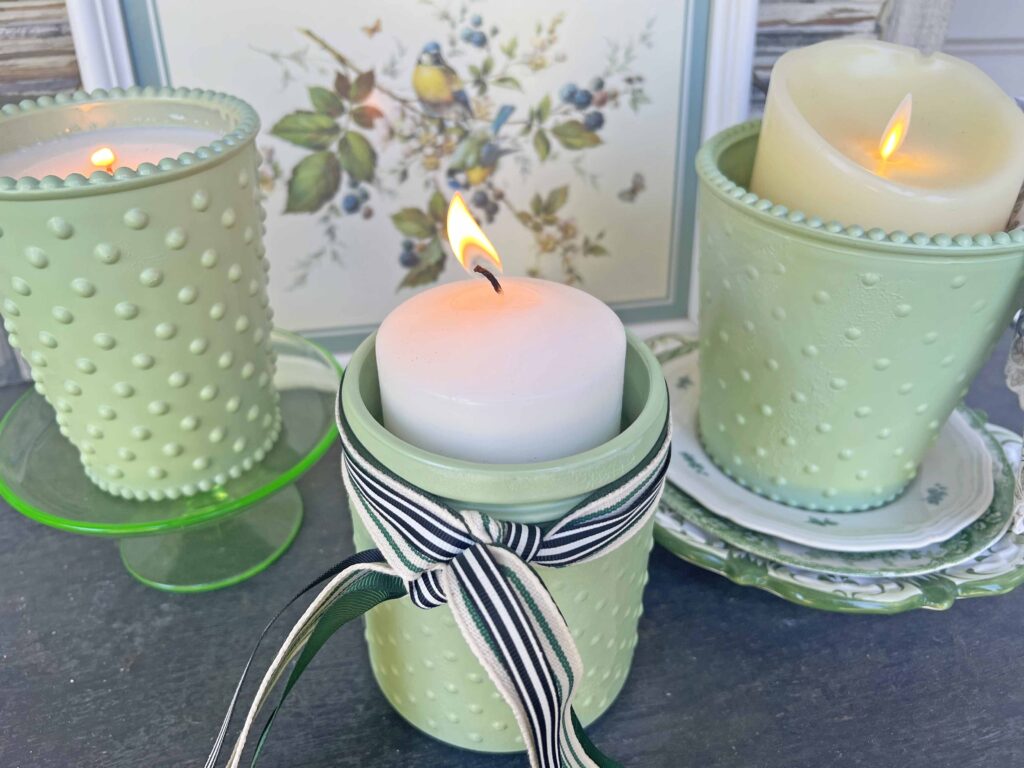 faux jadeite candle 3 ways