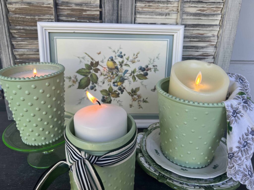 faux jadeite candle 3 ways