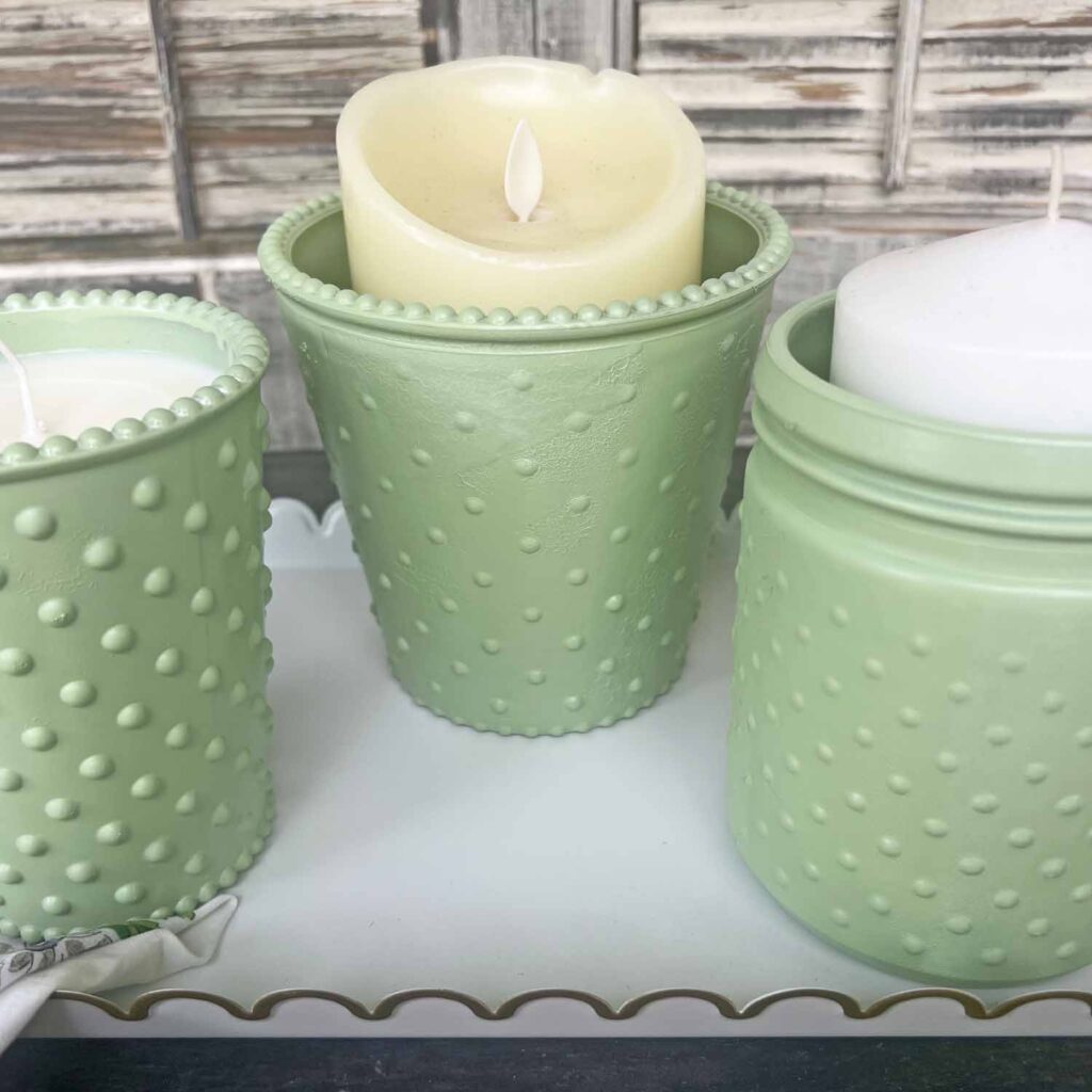 faux jadeite candle 3 ways