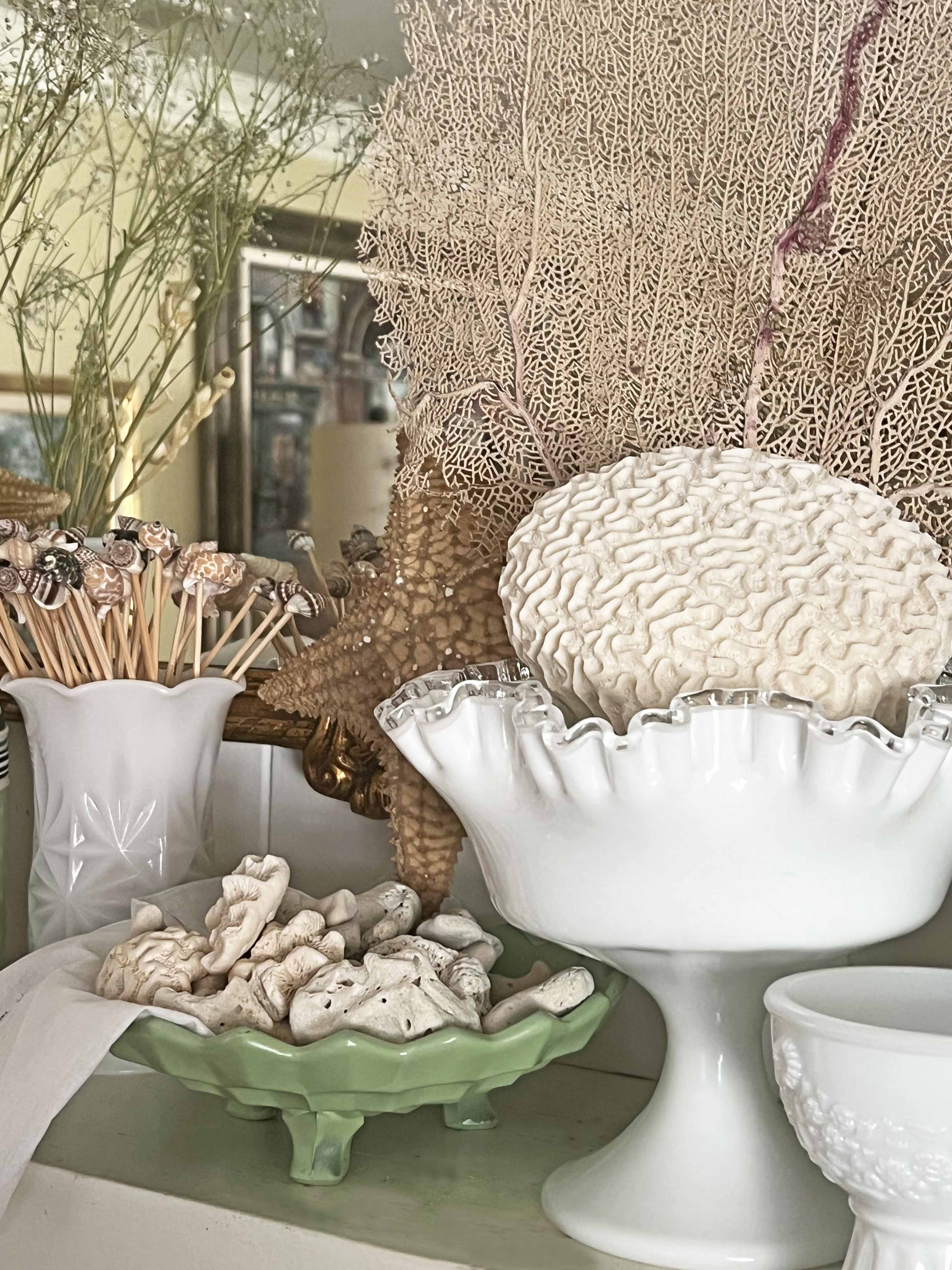 how to decorate a summer mantel with thrifted finds