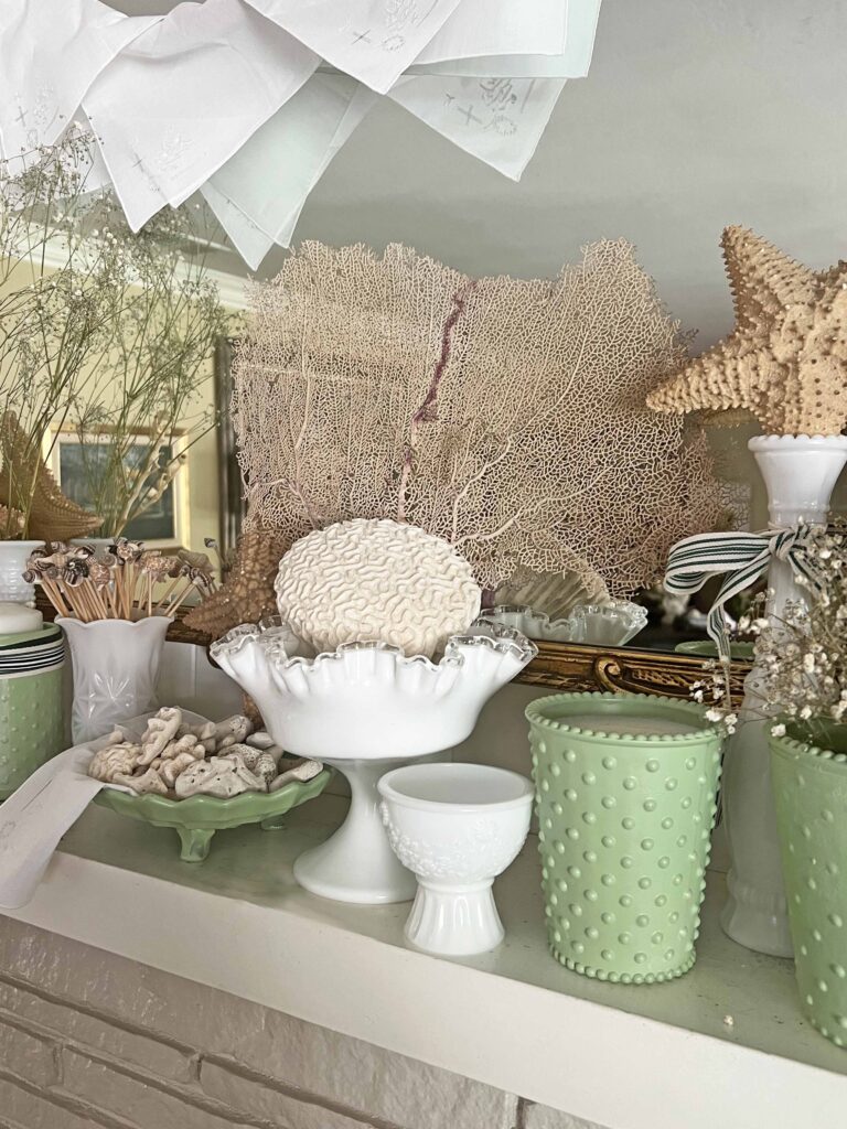 how to decorate a summer mantel with thrifted finds