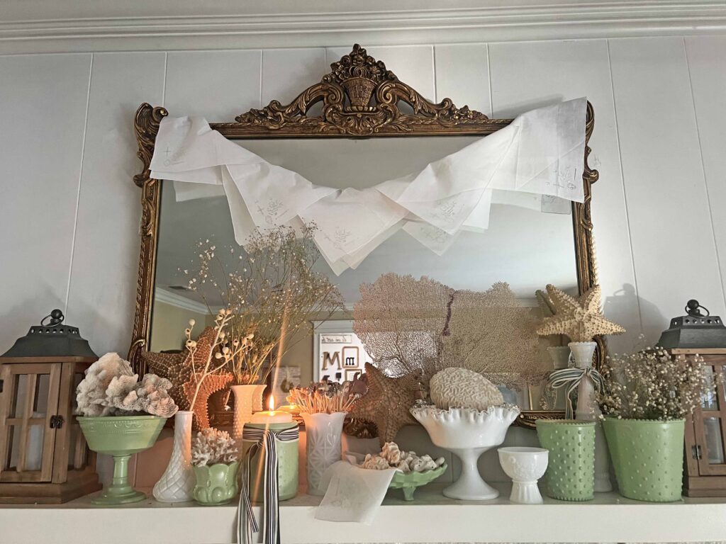 how to decorate a summer mantel with thrifted finds