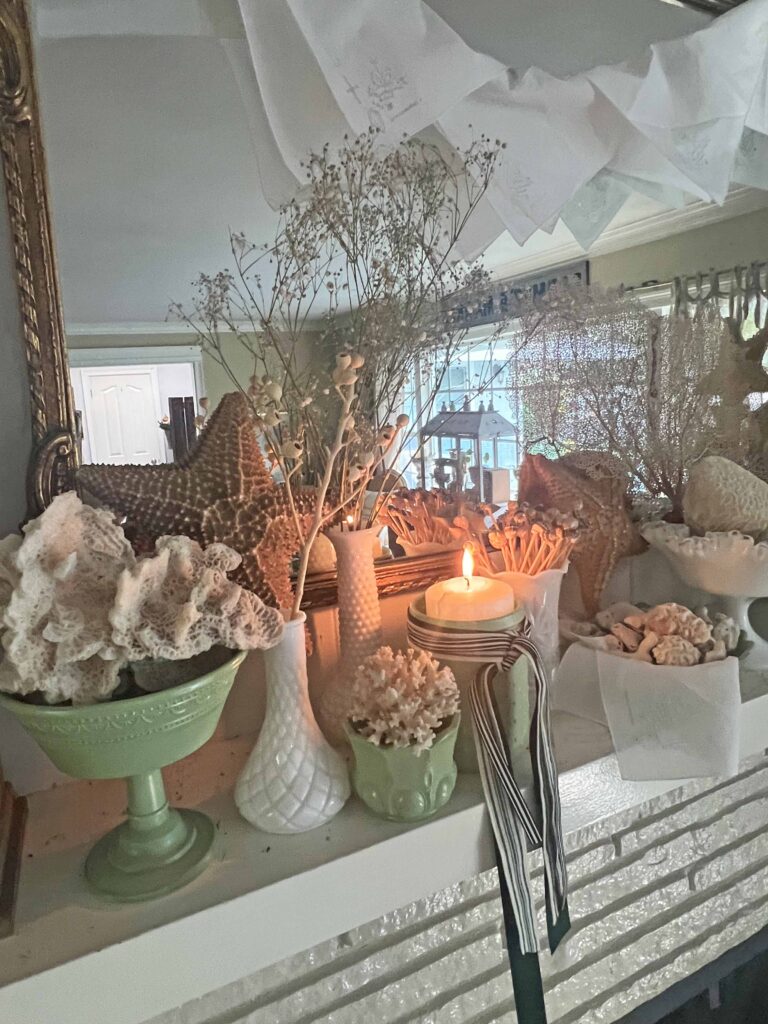 how to decorate a summer mantel with thrifted finds