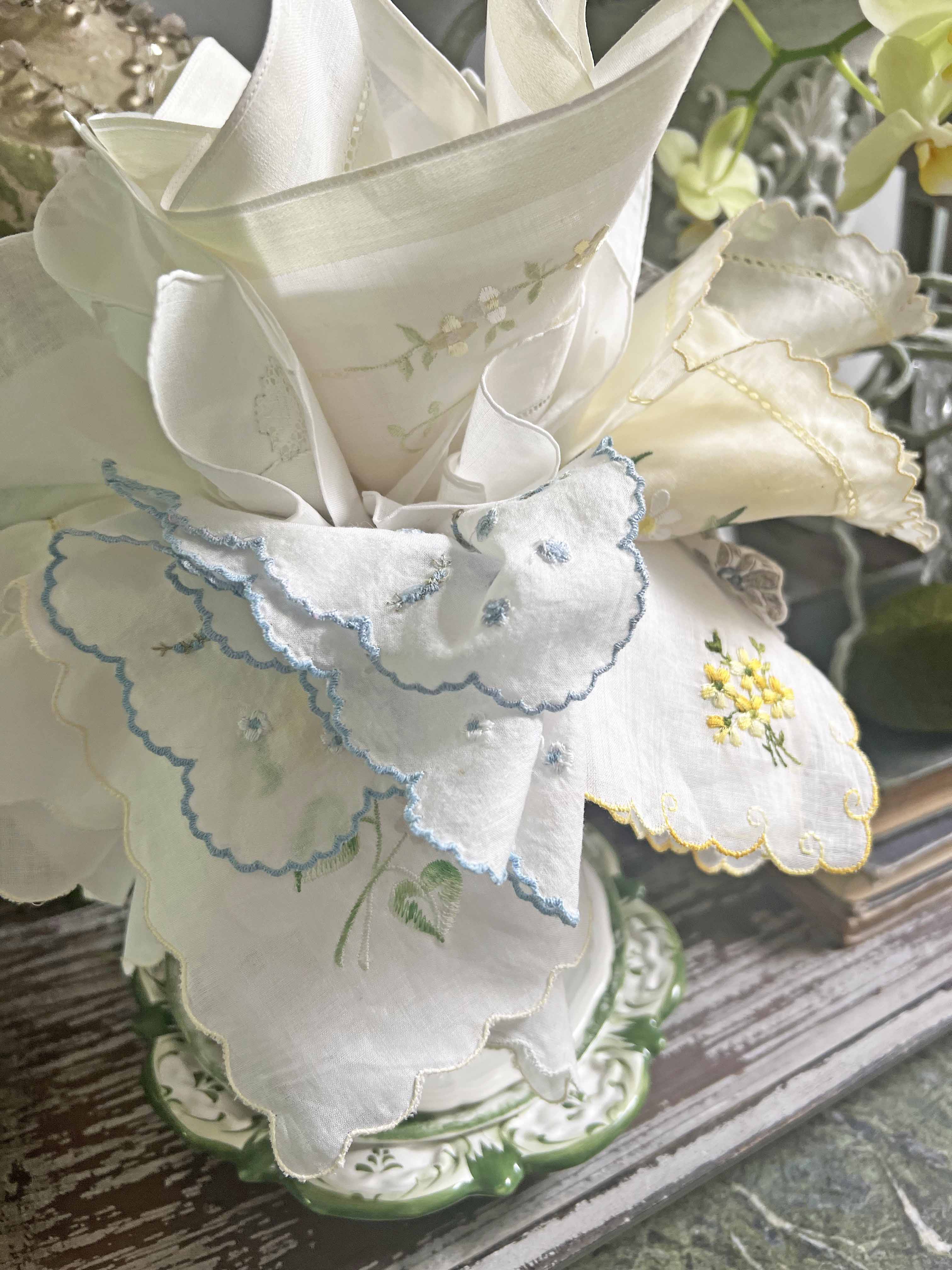 how to decorate with vintage handkerchiefs