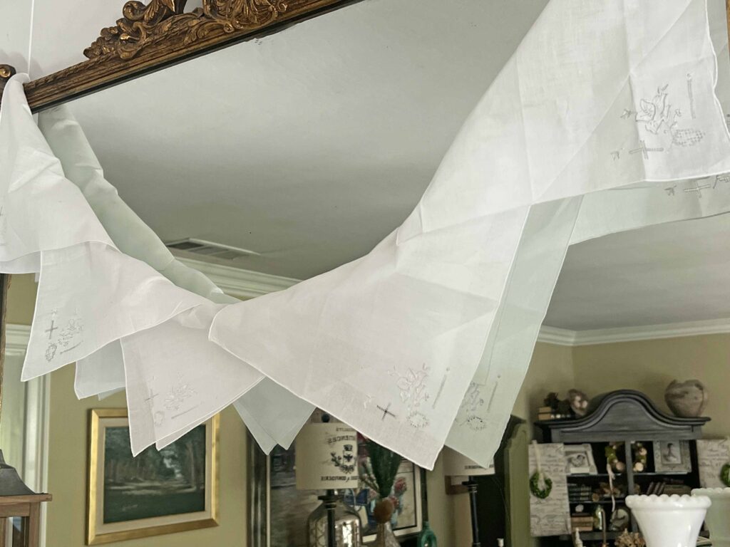 how to decorate with vintage handkerchiefs
