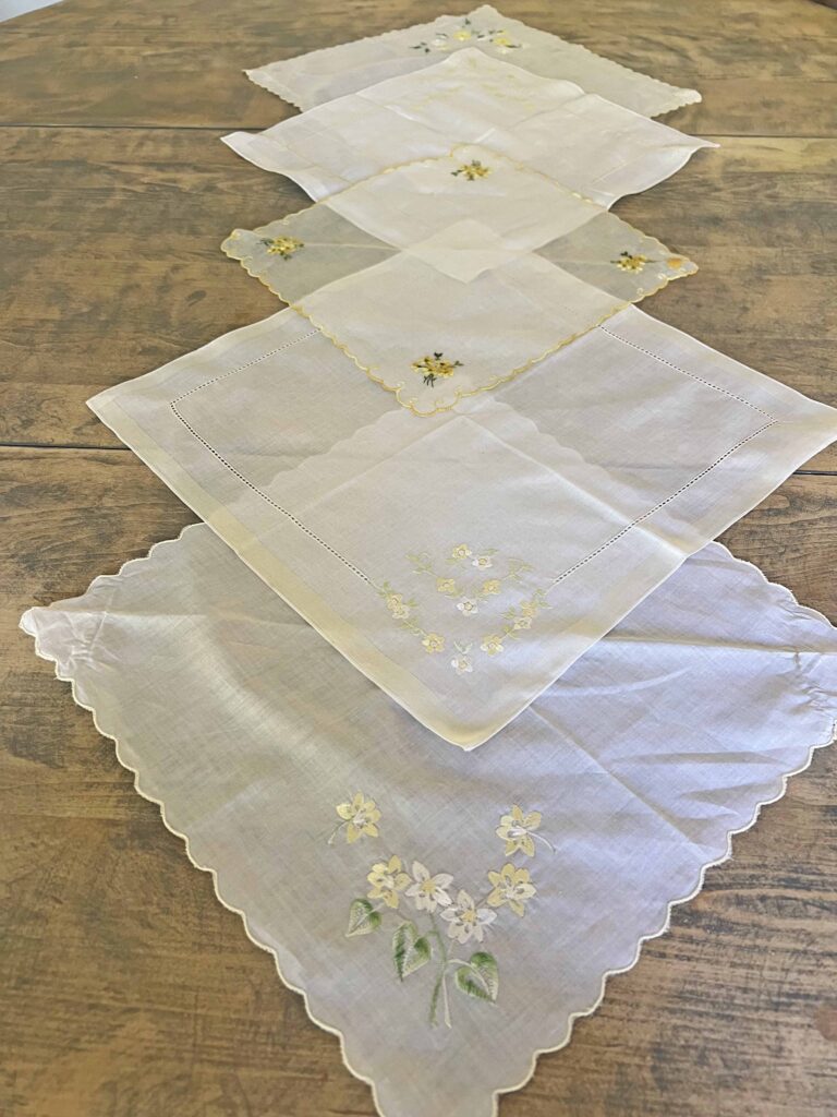 how to decorate with vintage handkerchiefs