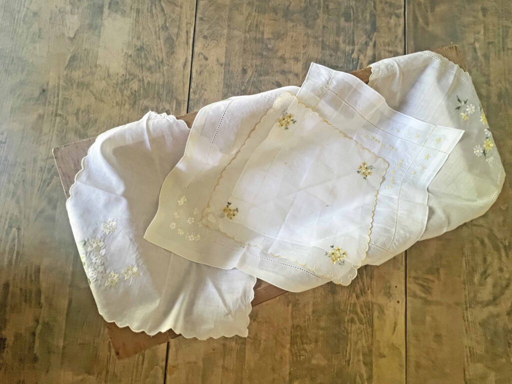 how to decorate with vintage handkerchiefs