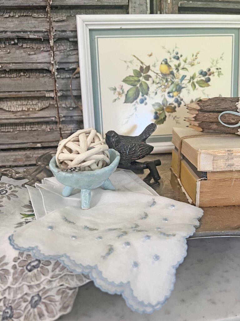 how to decorate with vintage handkerchiefs