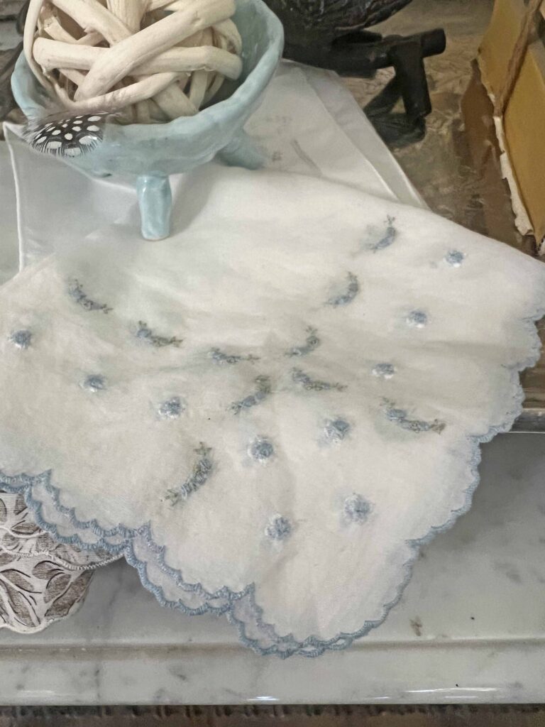 how to decorate with vintage handkerchiefs