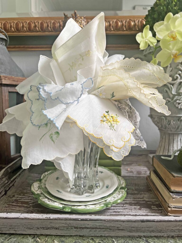 how to decorate with vintage handkerchiefs