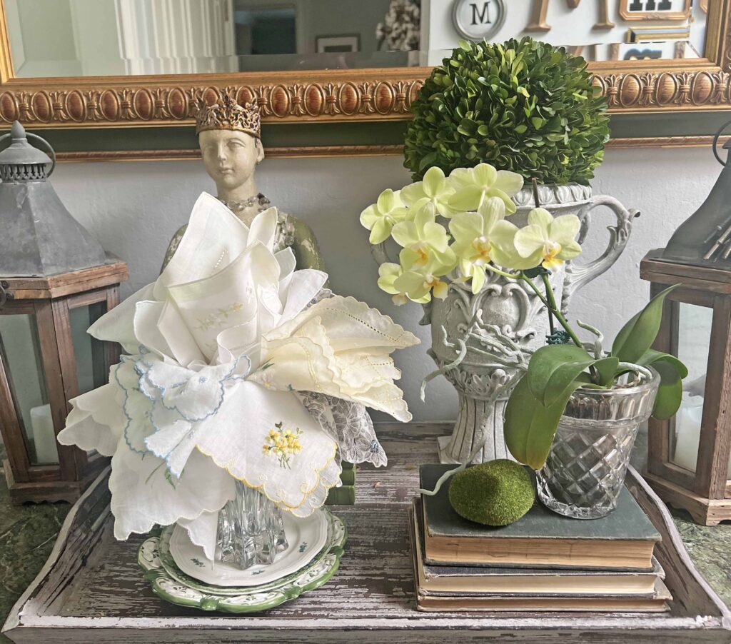 how to decorate with vintage handkerchiefs