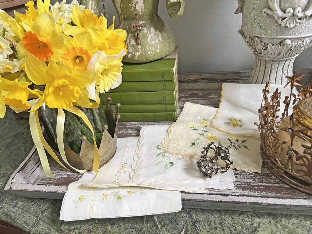 how to decorate with vintage handkerchiefs