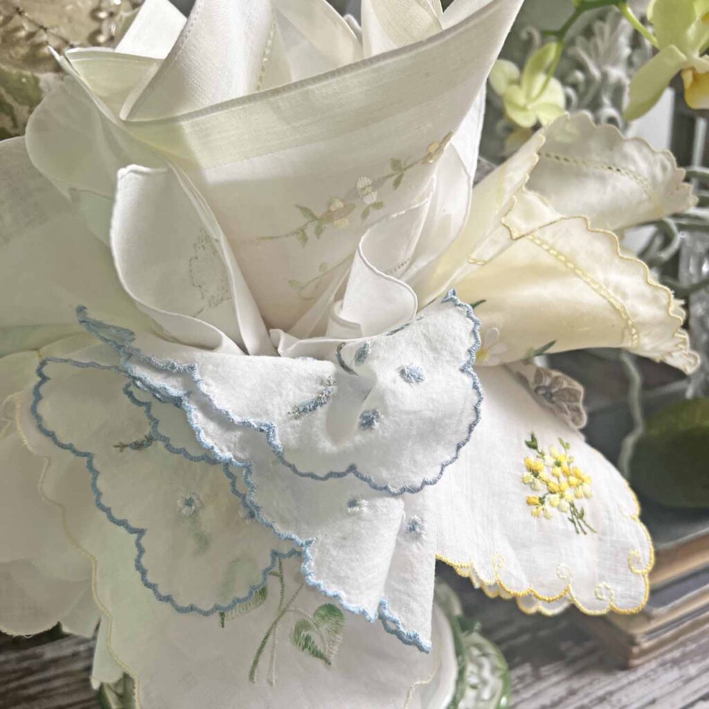 how to decorate with vintage handkerchiefs