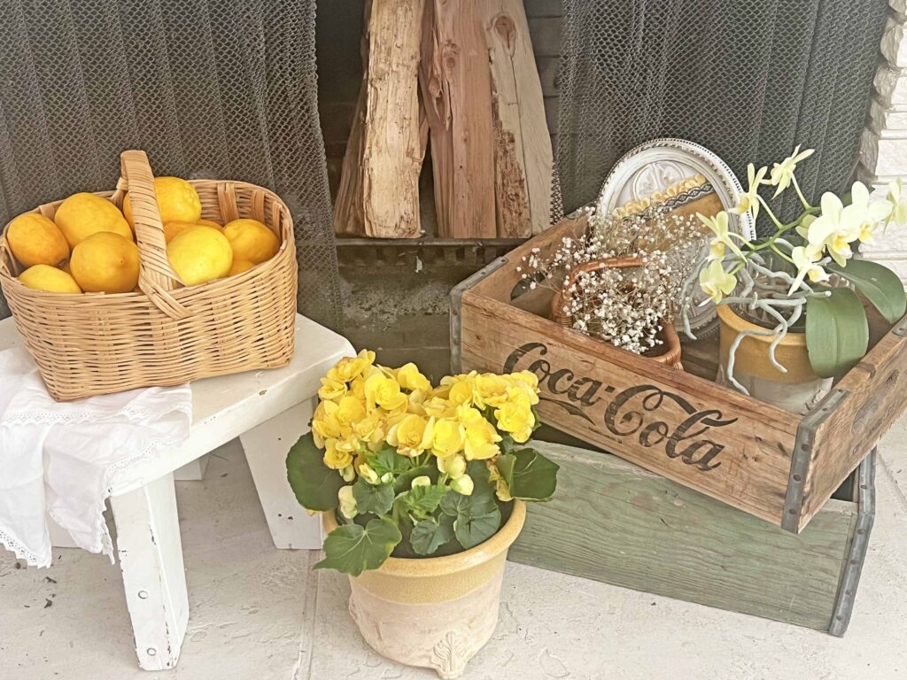 mantel styling with yellow vintage decor