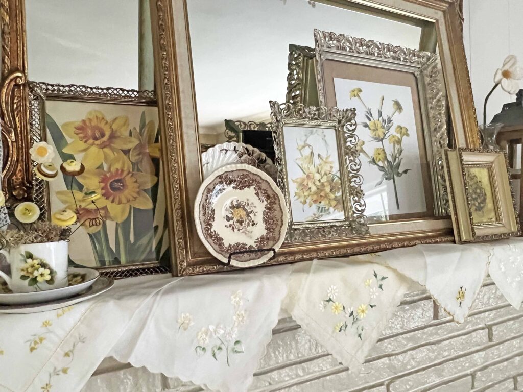 mantel styling with yellow vintage decor